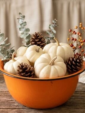 Orange Enamelware Bowl Black Rim Farmhouse Fall Decor Halloween Centerpiece